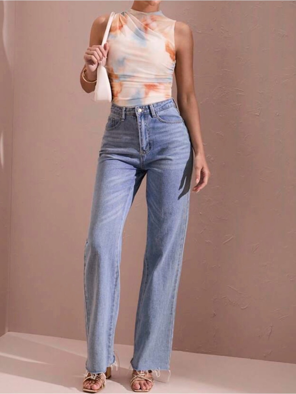 SHEIN Bae Tie Dye Bodysuit Size L Pastel Sleeveless Pleated Asymmetrical Summer